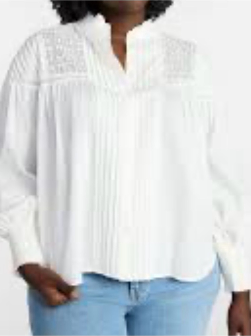 NWT Terra & Sky White Lace-Yoke Pintuck Blouse CASUAL WORKWEAR Size 3X